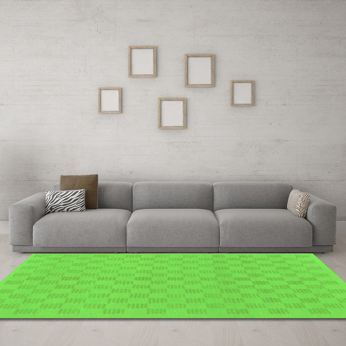 Machine Washable Checkered Green Modern Area Rugs in a Living Room,, wshabs1875grn