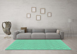 Machine Washable Checkered Turquoise Modern Area Rugs in a Living Room,, wshabs1875turq