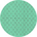 Round Machine Washable Checkered Turquoise Modern Area Rugs, wshabs1875turq