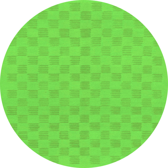 Round Machine Washable Checkered Green Modern Area Rugs, wshabs1875grn