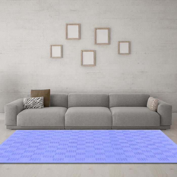 Machine Washable Checkered Blue Modern Rug in a Living Room, wshabs1875blu