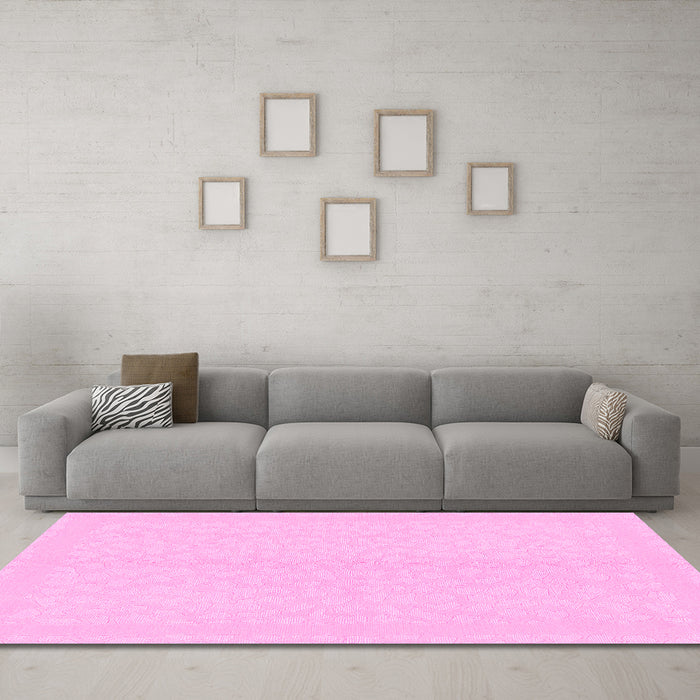 Machine Washable Solid Pink Modern Rug in a Living Room, wshabs1876pnk