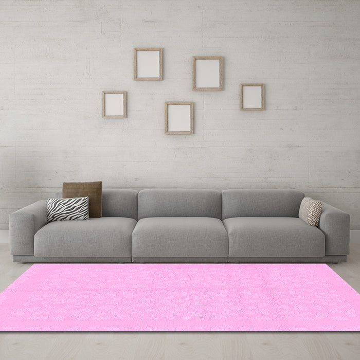 Machine Washable Solid Pink Modern Rug in a Living Room, wshabs1877pnk
