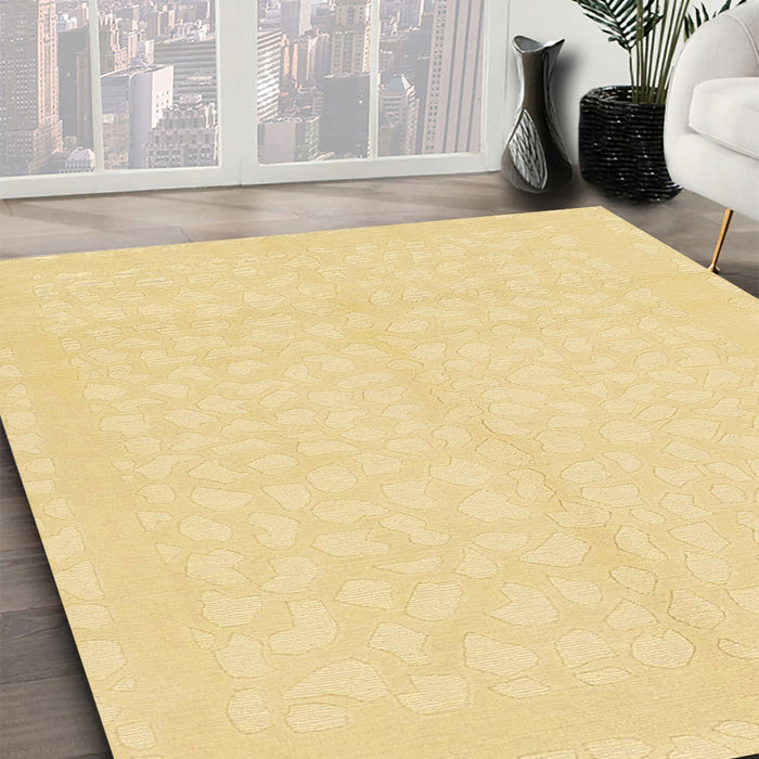 Abstract Chrome Gold Yellow Solid Rug in Family Room, abs1877