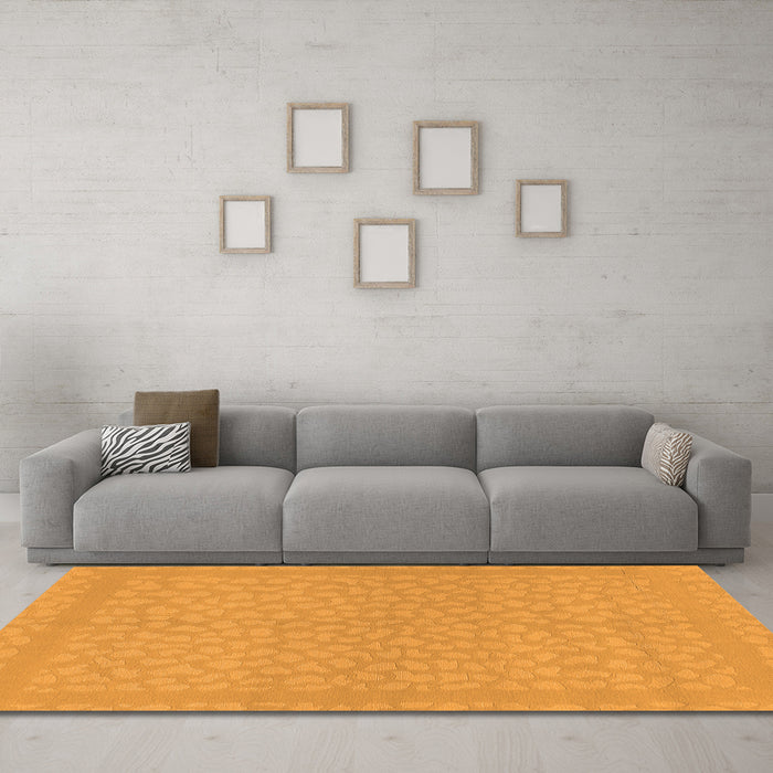 Machine Washable Abstract Orange Modern Area Rugs in a Living Room, wshabs1878org