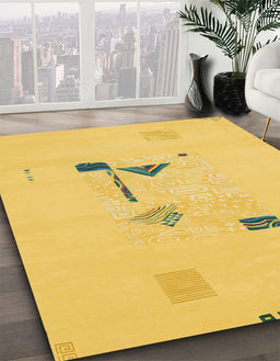 Abstract Deep Yellow Modern Rug in Family Room, abs1879