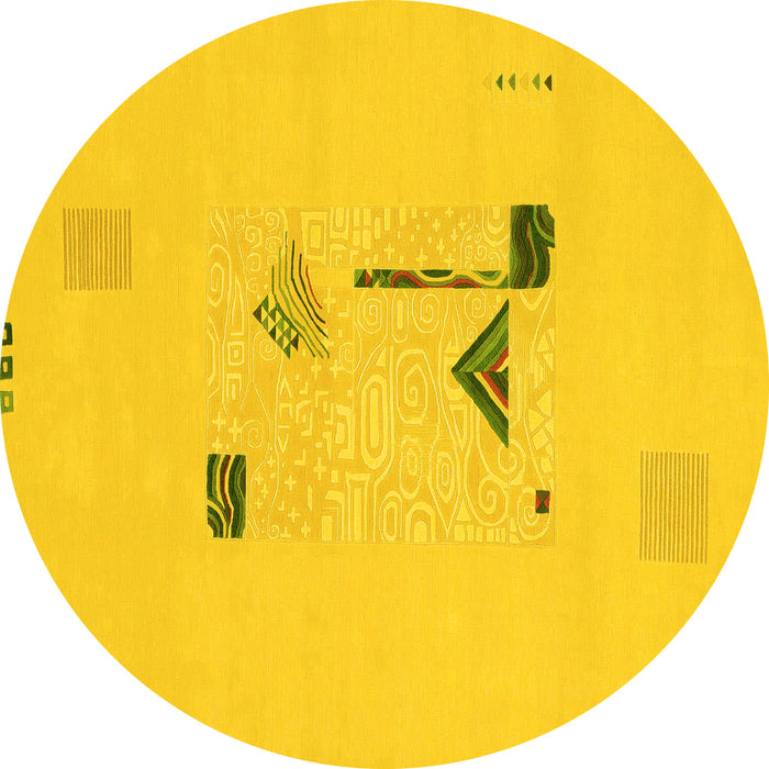 Round Abstract Yellow Modern Rug, abs1879yw