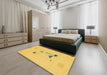 Machine Washable Abstract Deep Yellow Rug in a Bedroom, wshabs1879