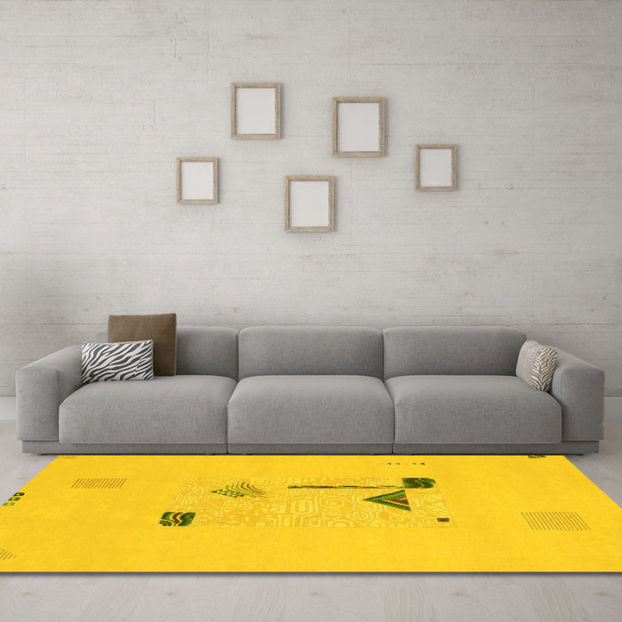 Machine Washable Abstract Yellow Modern Rug in a Living Room, wshabs1879yw