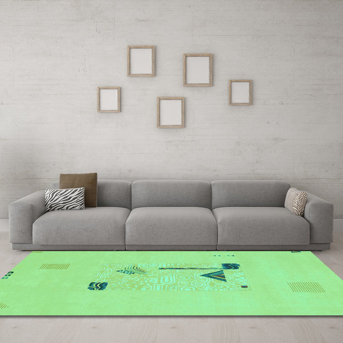 Machine Washable Abstract Turquoise Modern Area Rugs in a Living Room,, wshabs1879turq