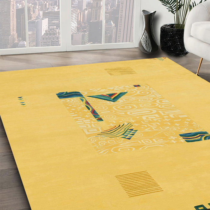 Abstract Deep Yellow Modern Rug in Family Room, abs1879