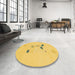 Round Machine Washable Abstract Deep Yellow Rug in a Office, wshabs1879