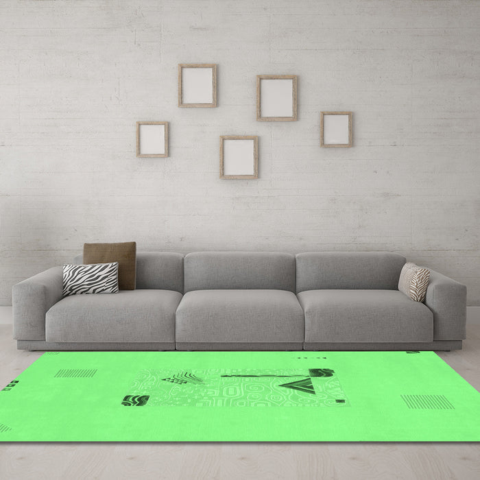 Machine Washable Abstract Emerald Green Modern Area Rugs in a Living Room,, wshabs1879emgrn