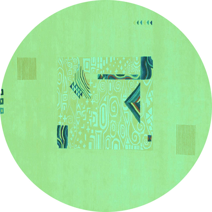 Round Machine Washable Abstract Turquoise Modern Area Rugs, wshabs1879turq