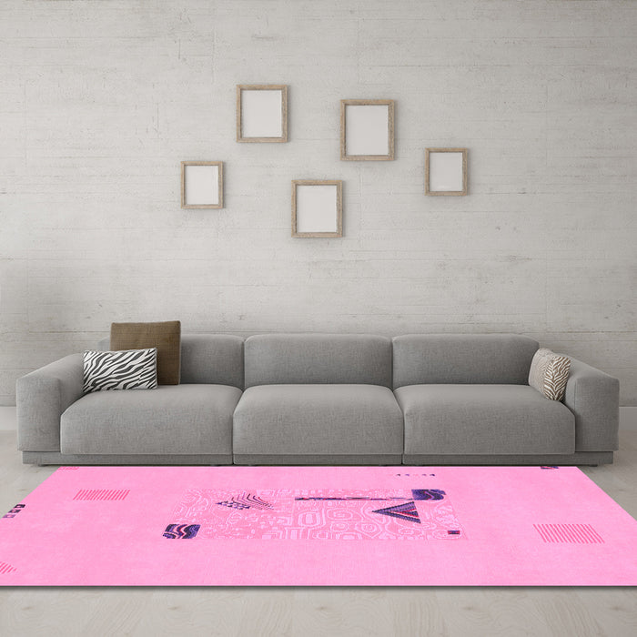 Machine Washable Abstract Pink Modern Rug in a Living Room, wshabs1879pnk