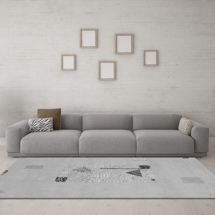 Machine Washable Abstract Gray Modern Rug in a Living Room,, wshabs1879gry