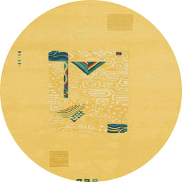 Round Abstract Deep Yellow Modern Rug, abs1879