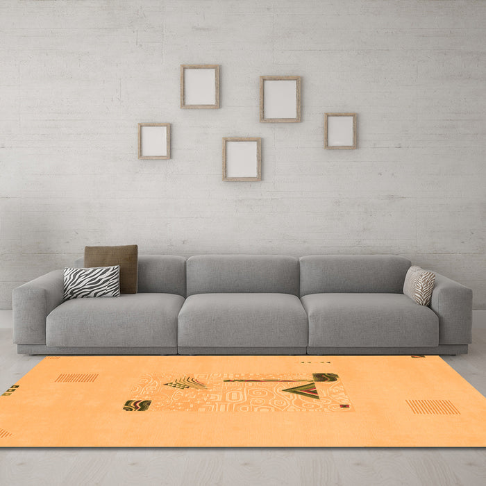 Machine Washable Abstract Orange Modern Area Rugs in a Living Room, wshabs1879org