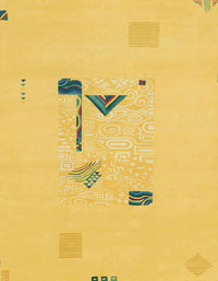 Machine Washable Abstract Deep Yellow Rug, wshabs1879