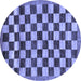 Round Machine Washable Checkered Blue Modern Rug, wshabs187blu