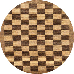 Round Abstract Yellow Checkered Rug, abs187