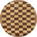 Round Abstract Yellow Checkered Rug, abs187