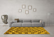 Machine Washable Checkered Yellow Modern Rug in a Living Room, wshabs187yw