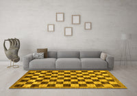 Machine Washable Checkered Yellow Modern Rug, wshabs187yw