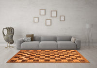 Machine Washable Checkered Orange Modern Rug, wshabs187org