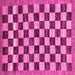 Square Machine Washable Checkered Pink Modern Rug, wshabs187pnk