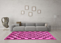 Machine Washable Checkered Pink Modern Rug, wshabs187pnk