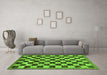 Machine Washable Checkered Green Modern Area Rugs in a Living Room,, wshabs187grn