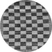 Round Machine Washable Checkered Gray Modern Rug, wshabs187gry