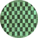 Round Machine Washable Checkered Turquoise Modern Area Rugs, wshabs187turq