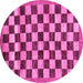 Round Machine Washable Checkered Pink Modern Rug, wshabs187pnk
