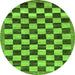Round Machine Washable Checkered Green Modern Area Rugs, wshabs187grn