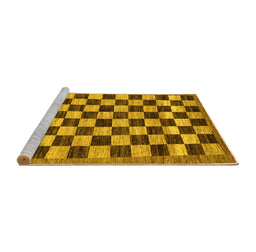 Sideview of Machine Washable Checkered Yellow Modern Rug, wshabs187yw