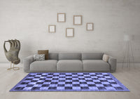 Machine Washable Checkered Blue Modern Rug, wshabs187blu