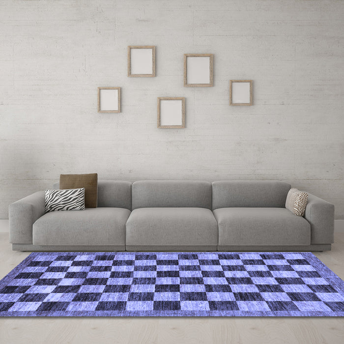Machine Washable Checkered Blue Modern Rug in a Living Room, wshabs187blu