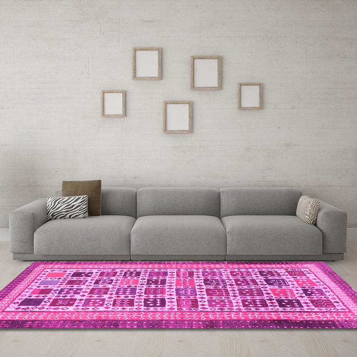 Machine Washable Abstract Pink Modern Rug in a Living Room, wshabs1880pnk