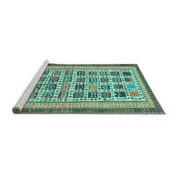 Sideview of Machine Washable Abstract Turquoise Modern Area Rugs, wshabs1880turq