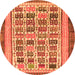 Round Machine Washable Abstract Orange Modern Area Rugs, wshabs1880org