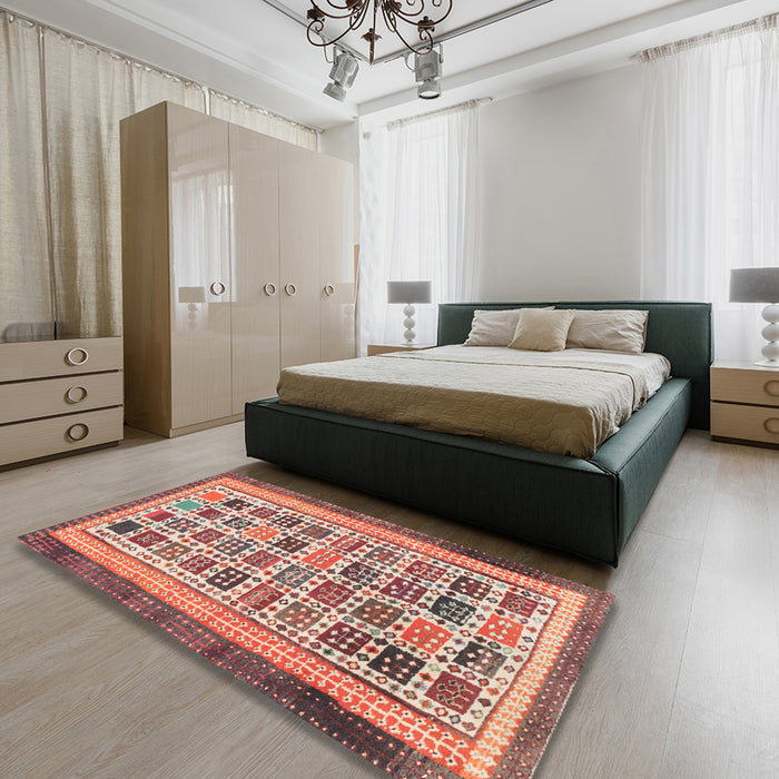 Machine Washable Abstract Brown Sugar Brown Rug in a Bedroom, wshabs1880