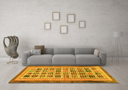 Machine Washable Abstract Yellow Modern Rug in a Living Room, wshabs1880yw