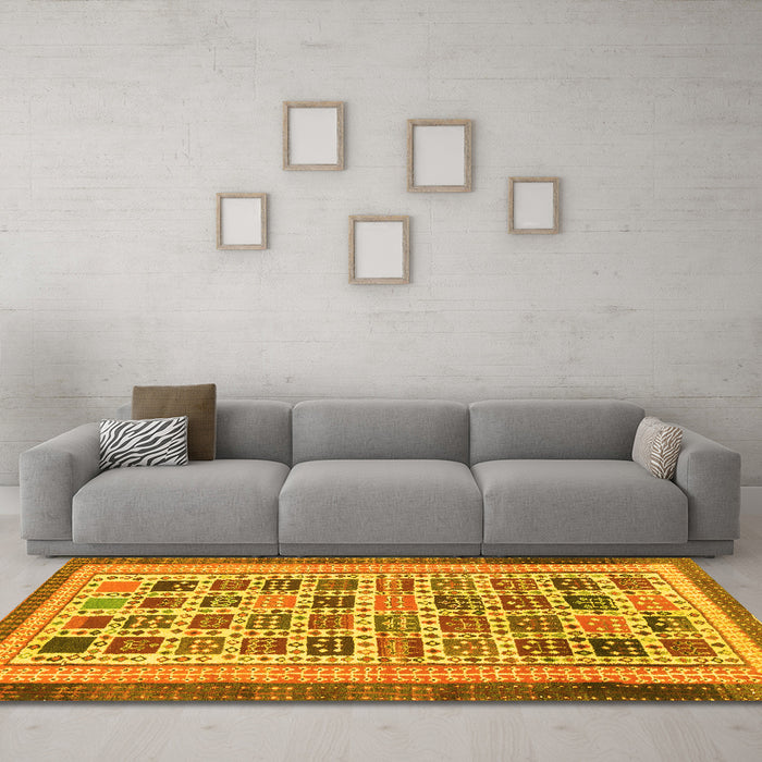 Machine Washable Abstract Yellow Modern Rug in a Living Room, wshabs1880yw