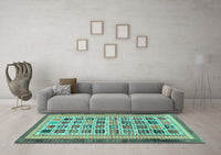 Machine Washable Abstract Turquoise Modern Rug, wshabs1880turq