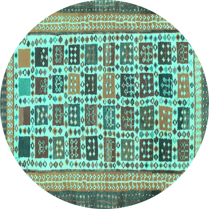 Round Machine Washable Abstract Turquoise Modern Area Rugs, wshabs1880turq