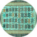 Round Machine Washable Abstract Turquoise Modern Area Rugs, wshabs1880turq