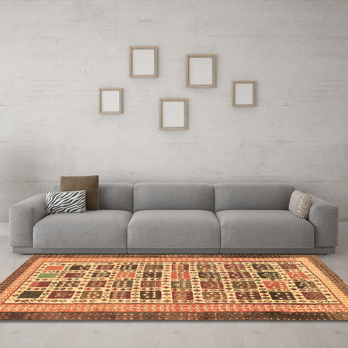 Machine Washable Abstract Brown Modern Rug in a Living Room,, wshabs1880brn