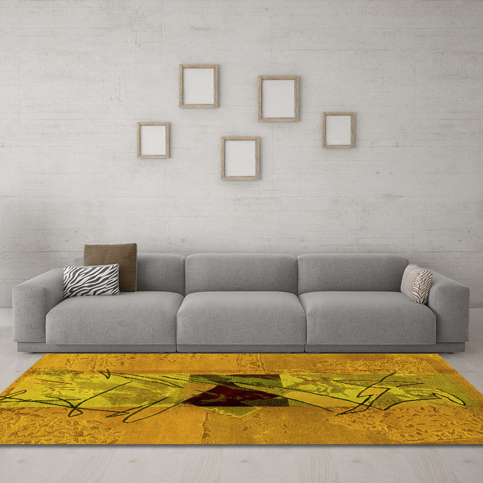 Machine Washable Abstract Yellow Modern Rug in a Living Room, wshabs1881yw